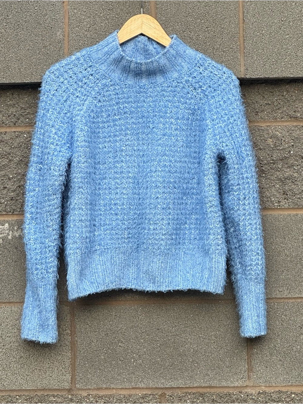 Women’s SO Brand Light Blue Fuzzy Mock Neck Sweater Large